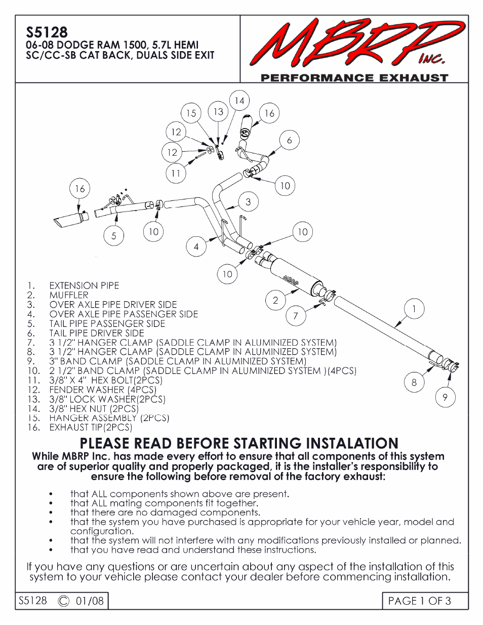 MBRP S5128 User Manual | 3 pages