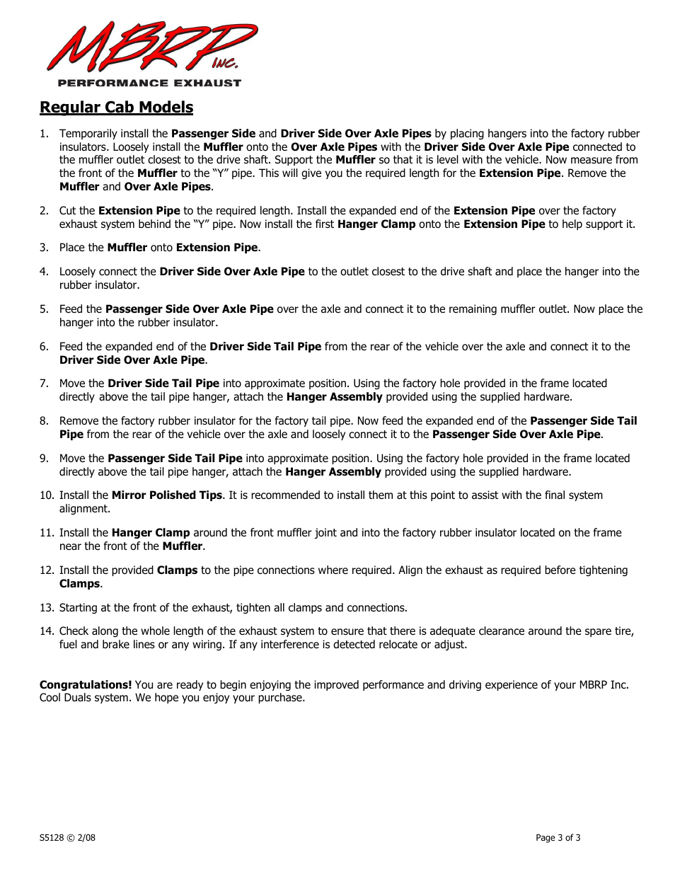 Regular cab models | MBRP S5128 User Manual | Page 3 / 3