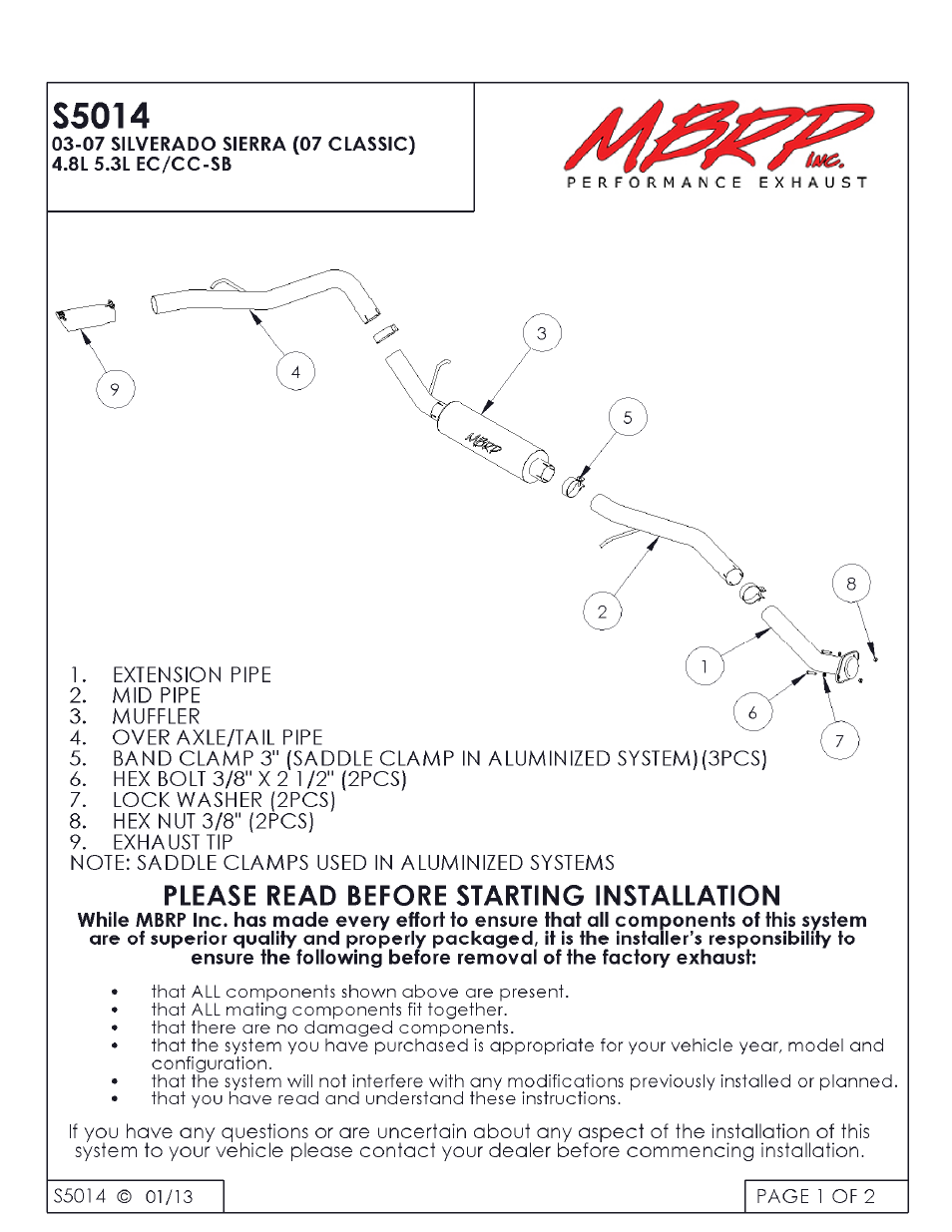 MBRP S5014 User Manual | 2 pages