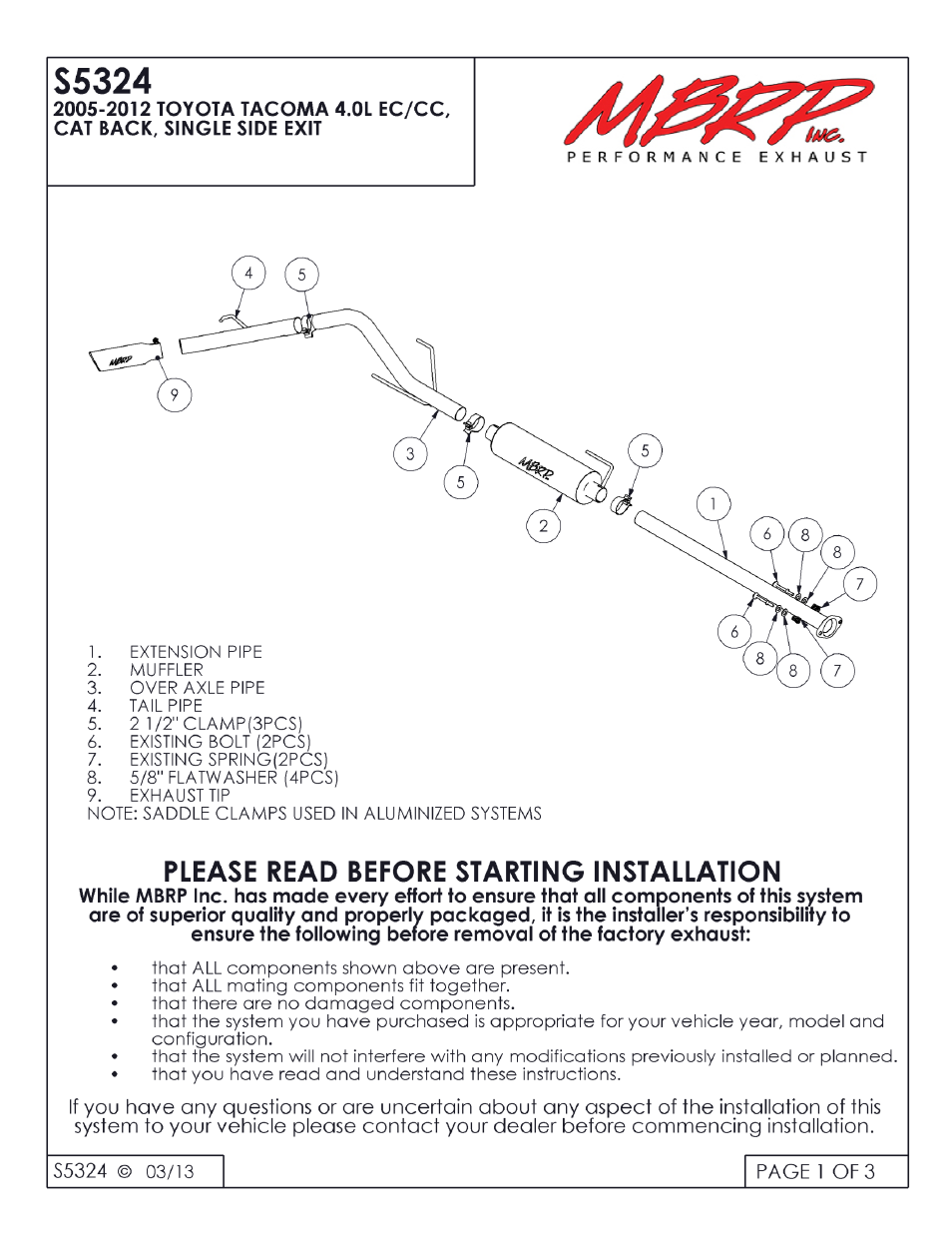 MBRP S5324 User Manual | 3 pages