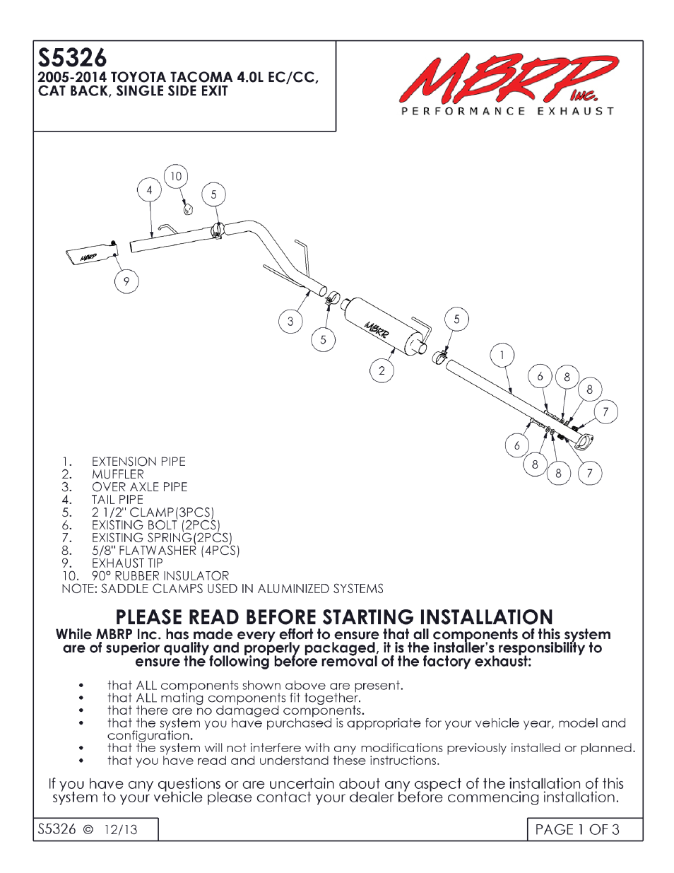 MBRP S5326 User Manual | 3 pages