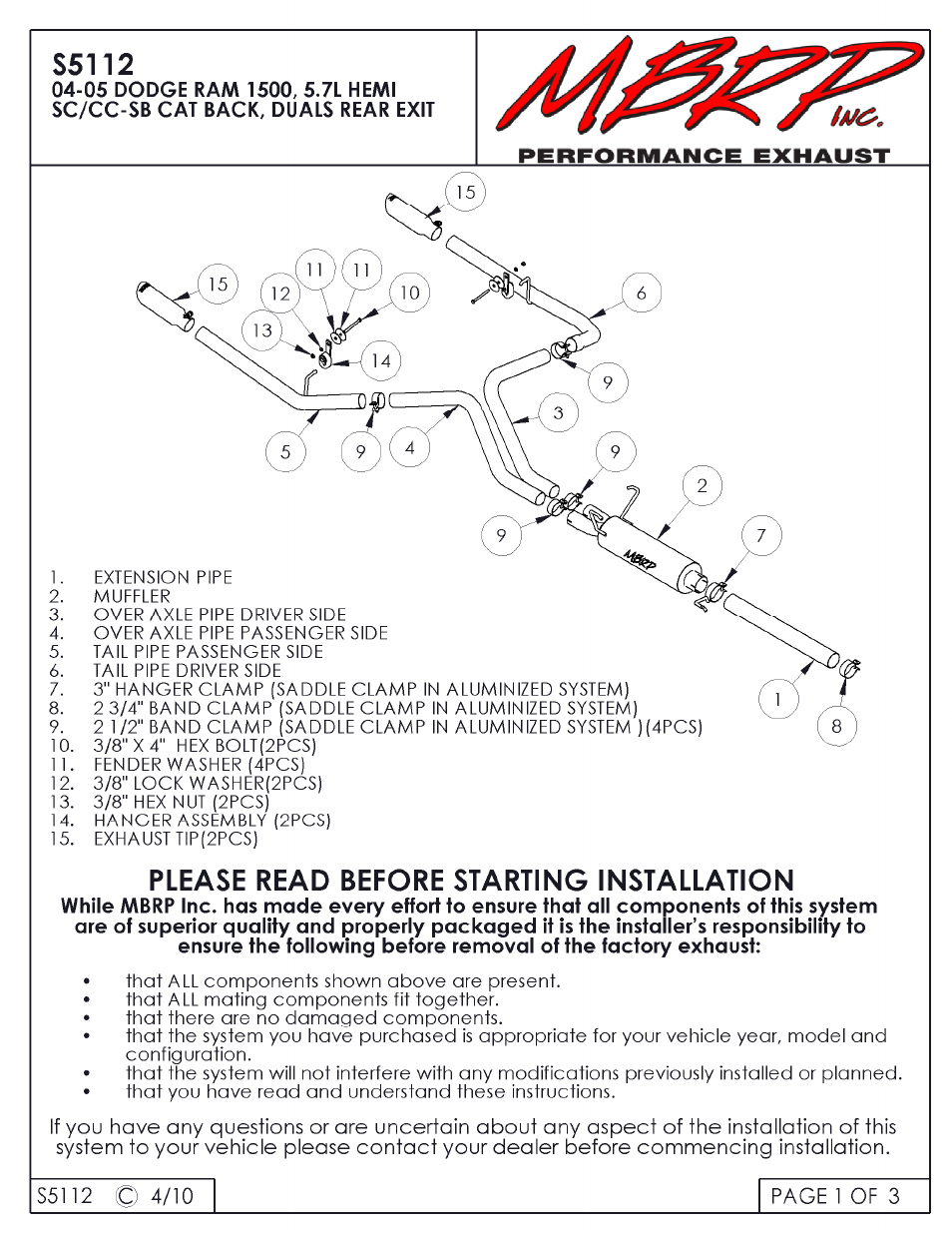 MBRP S5112 User Manual | 3 pages