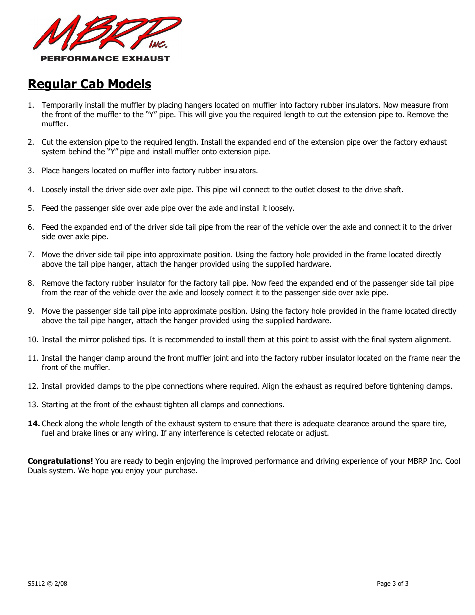Regular cab models | MBRP S5112 User Manual | Page 3 / 3