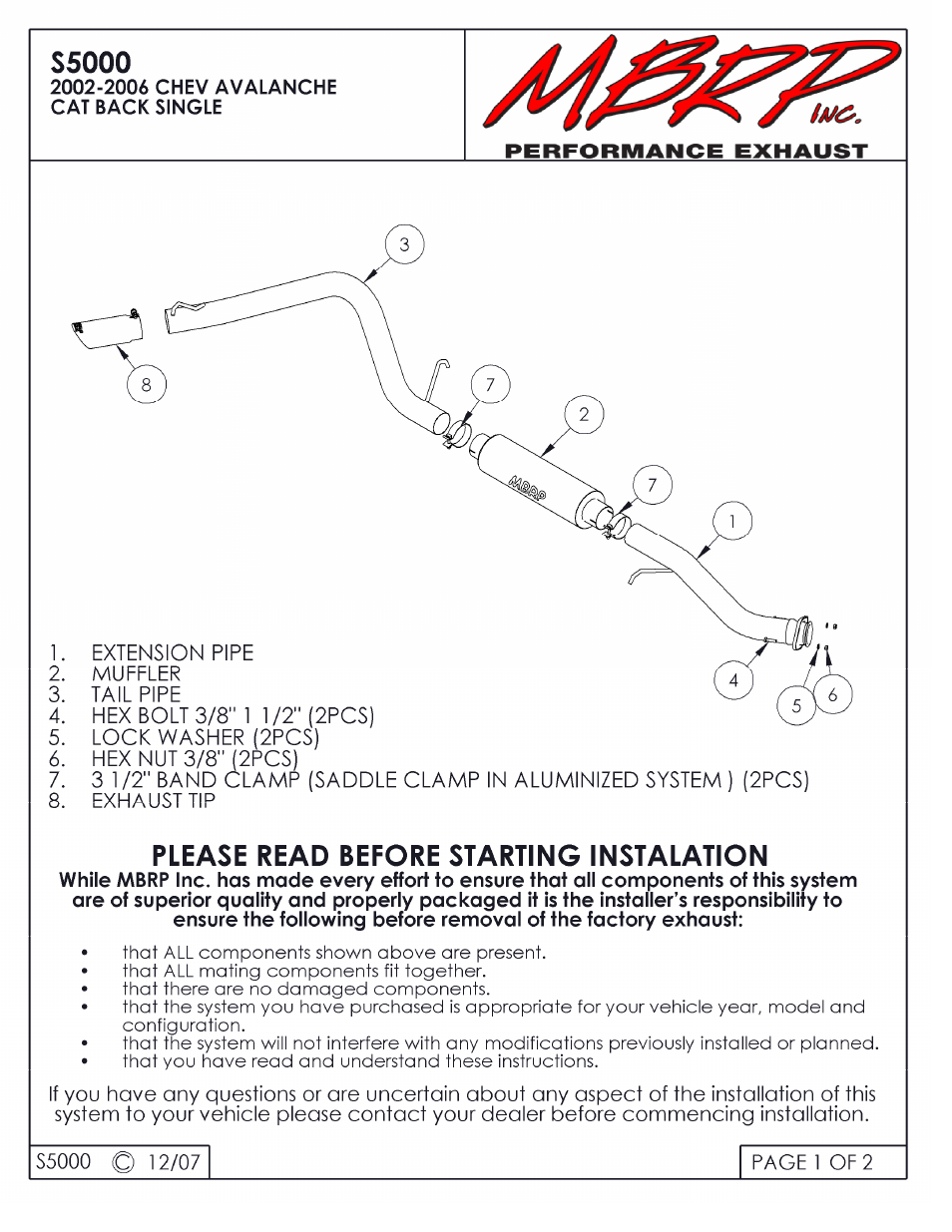 MBRP S5000 User Manual | 2 pages