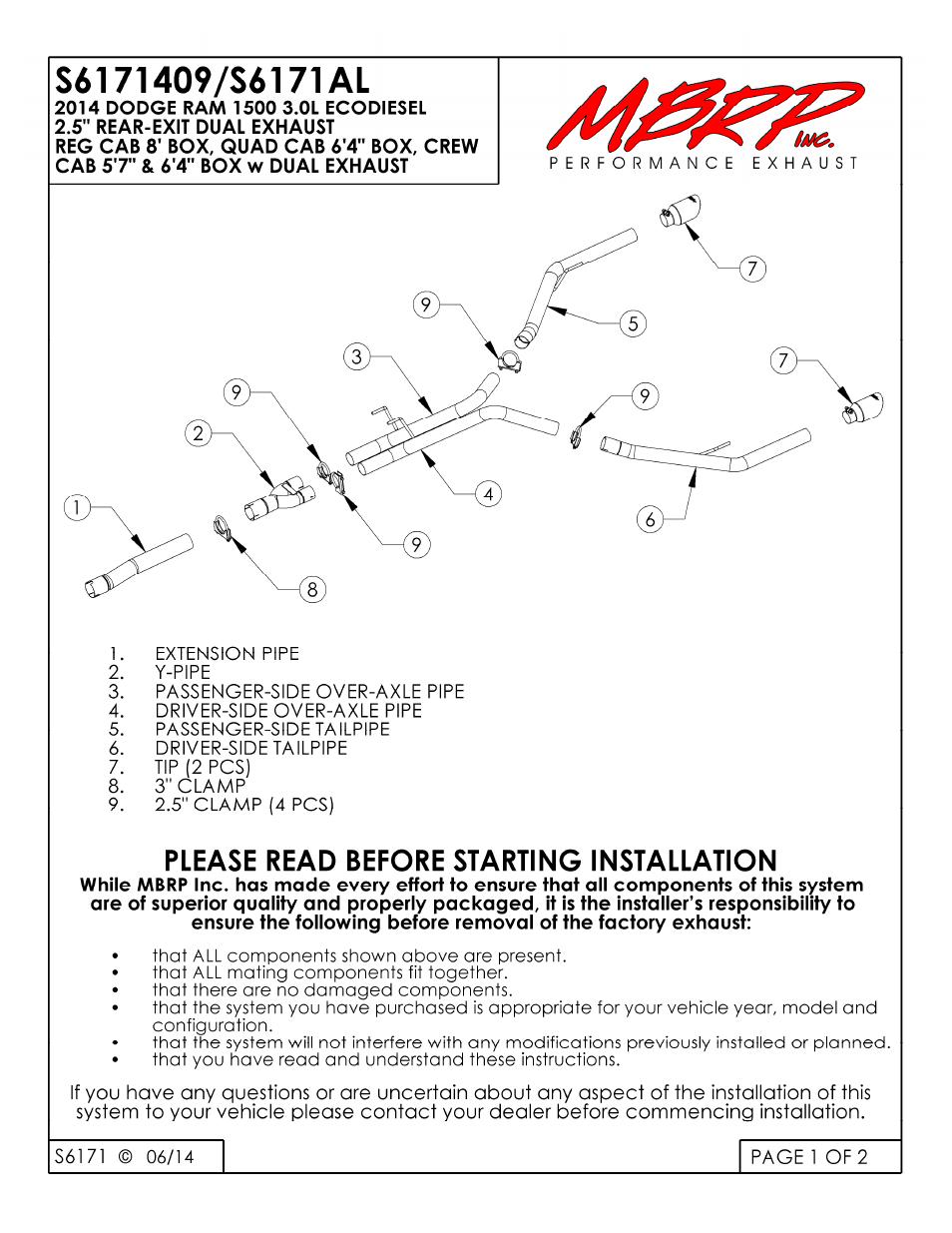MBRP S6171AL User Manual | 2 pages