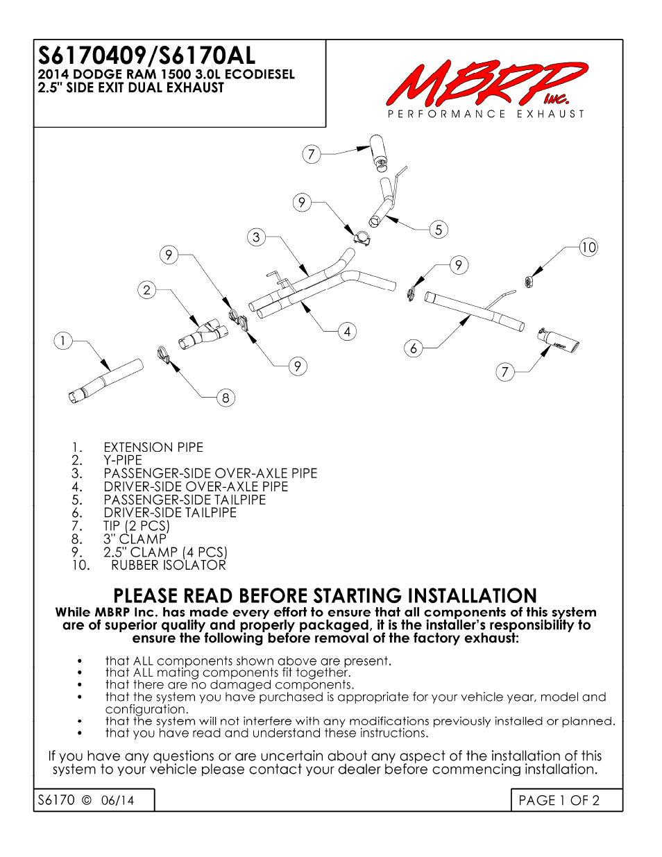 MBRP S6170409 User Manual | 2 pages