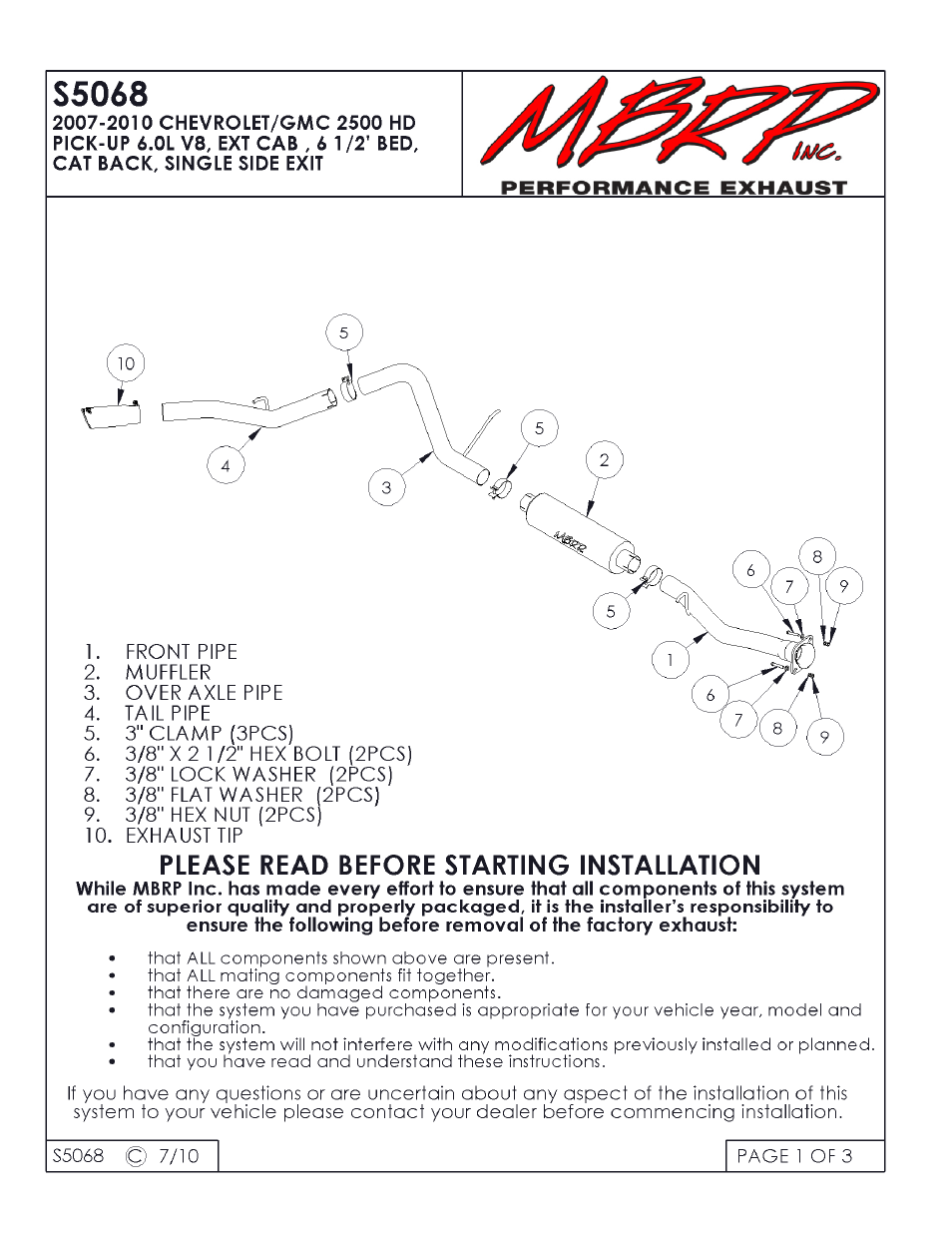 MBRP S5068 User Manual | 3 pages