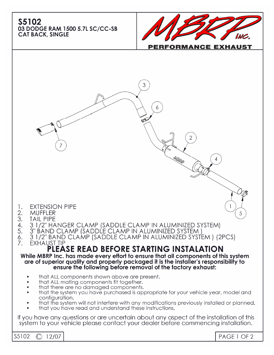 MBRP S5102 User Manual | 2 pages