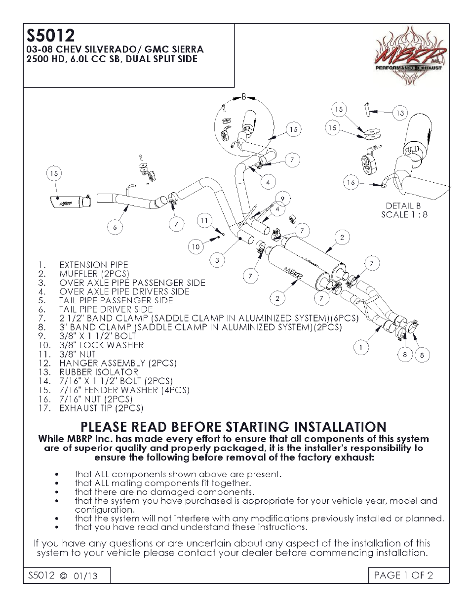 MBRP S5012 User Manual | 2 pages