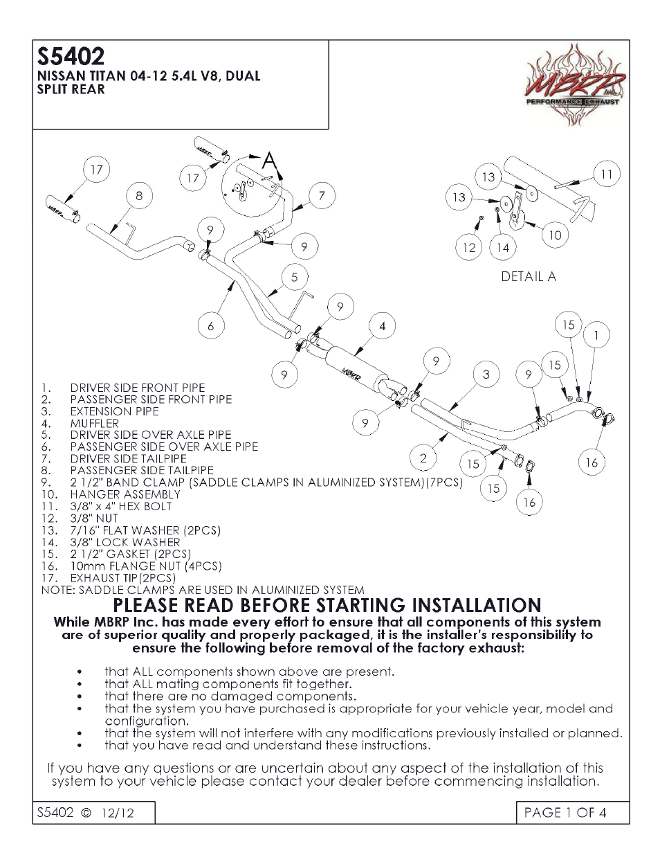 MBRP S5402 User Manual | 4 pages