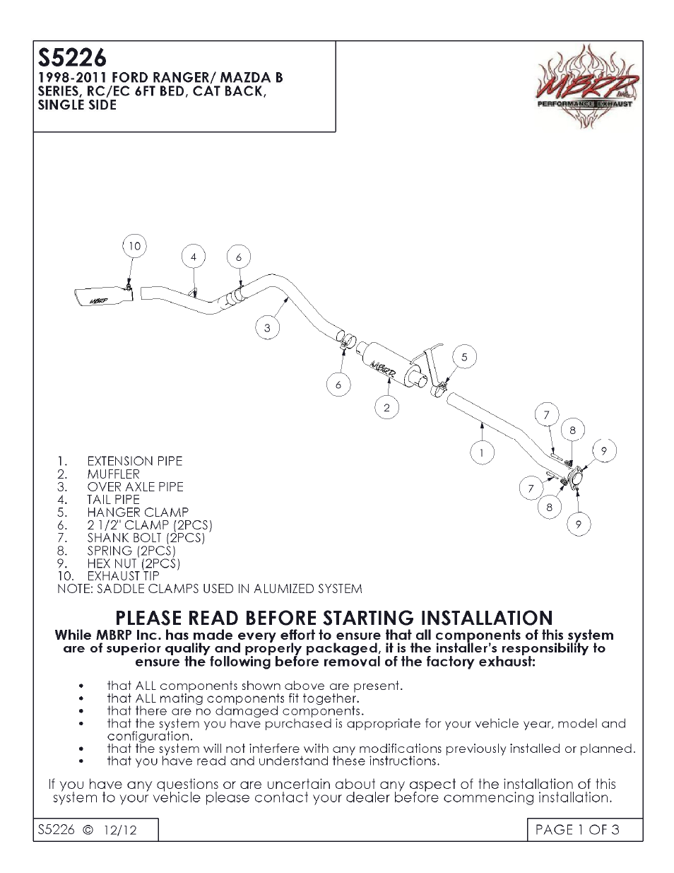 MBRP S5226 User Manual | 3 pages