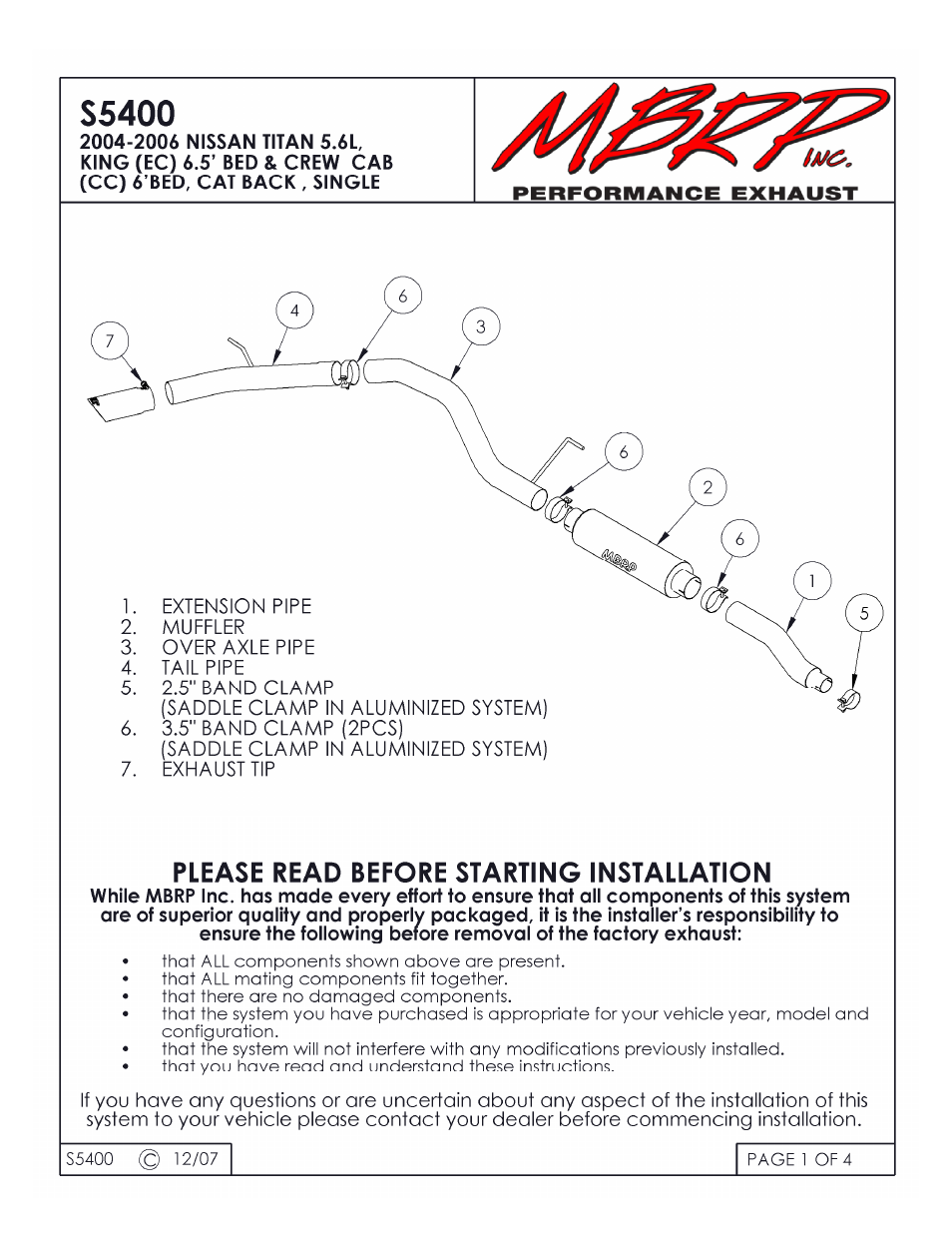 MBRP S5400 User Manual | 4 pages