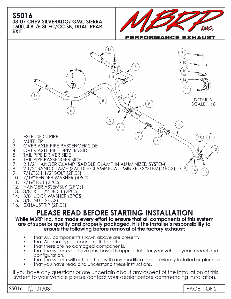 MBRP S5016 User Manual | 2 pages