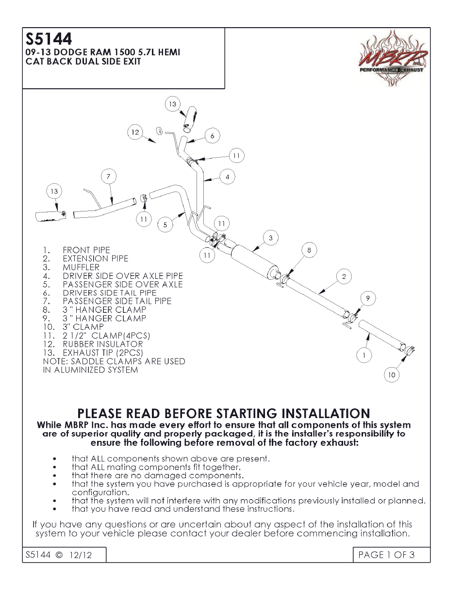 MBRP S5144 User Manual | 3 pages