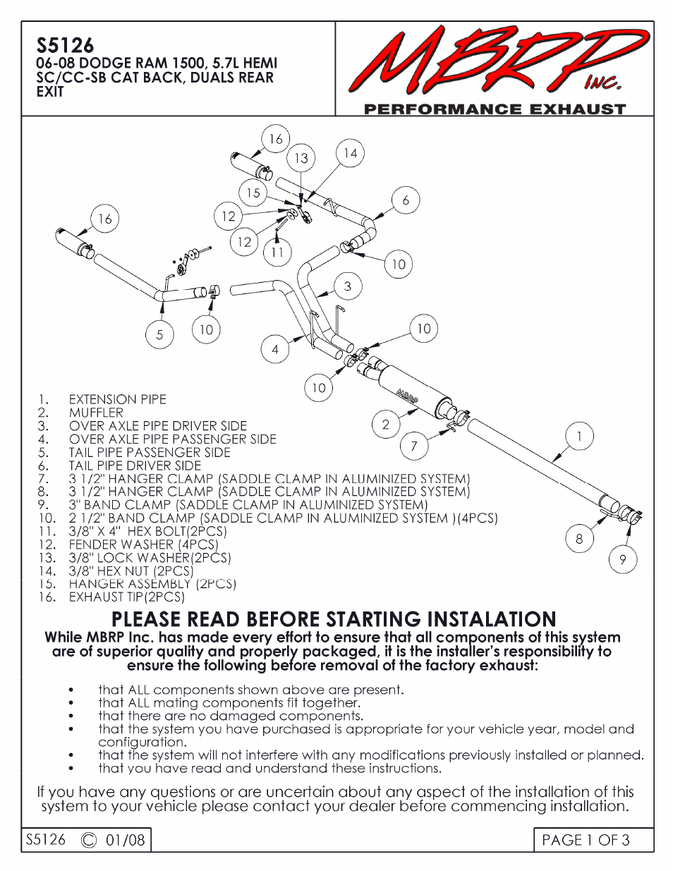 MBRP S5126 User Manual | 3 pages