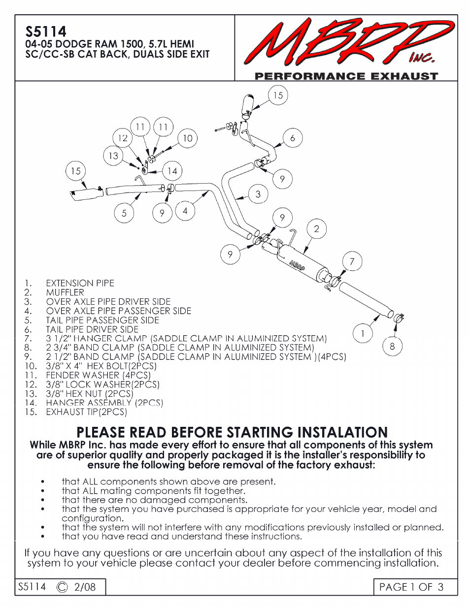 MBRP S5114 User Manual | 3 pages