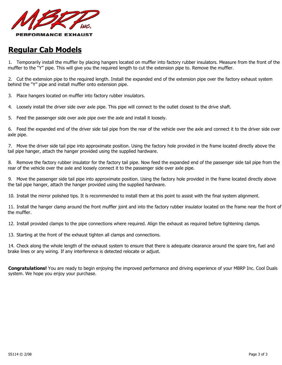 Regular cab models | MBRP S5114 User Manual | Page 3 / 3