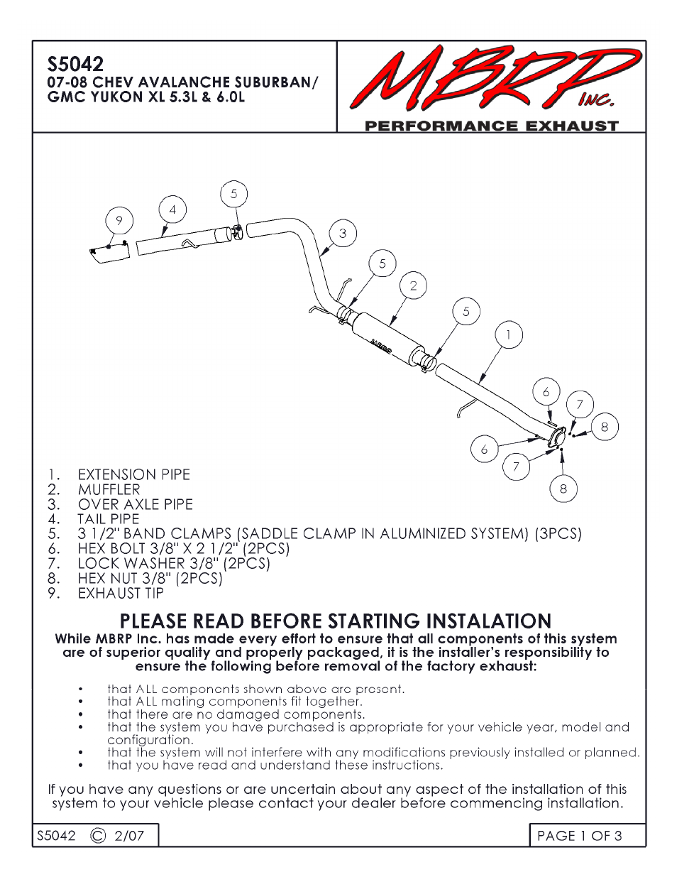 MBRP S5042 User Manual | 3 pages