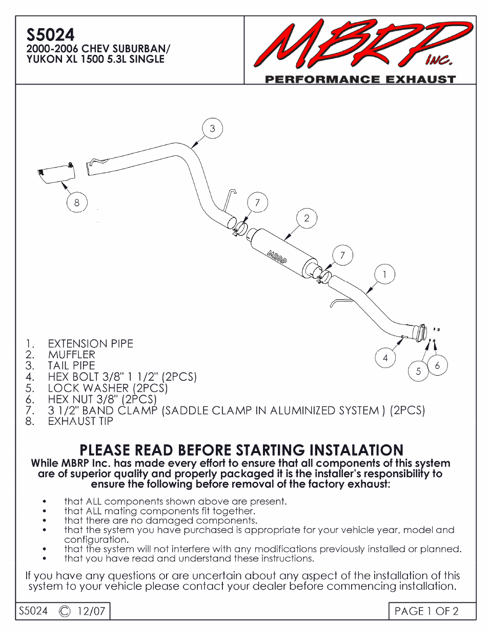 MBRP S5024 User Manual | 2 pages