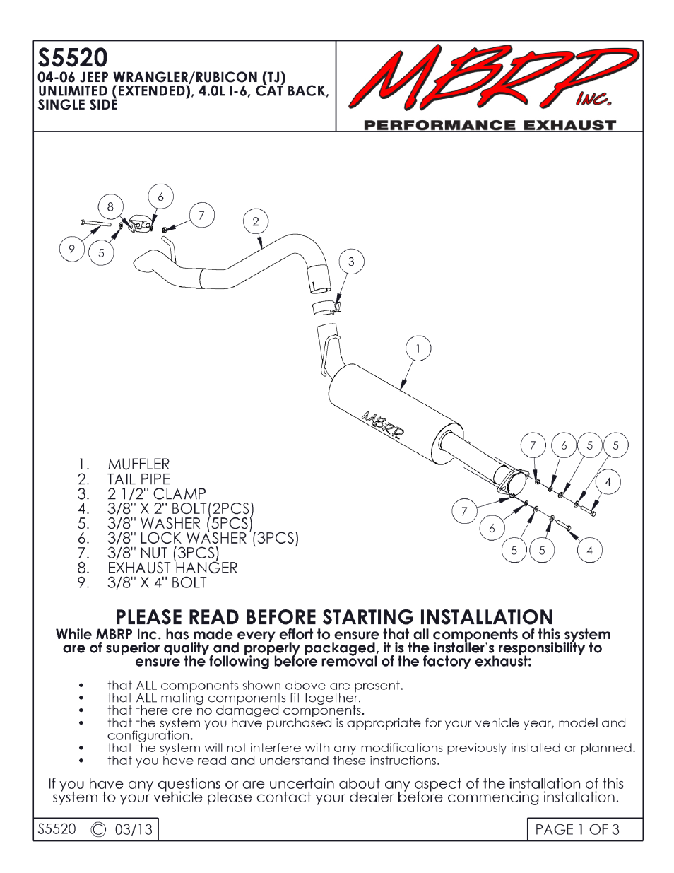 MBRP S5520 User Manual | 3 pages