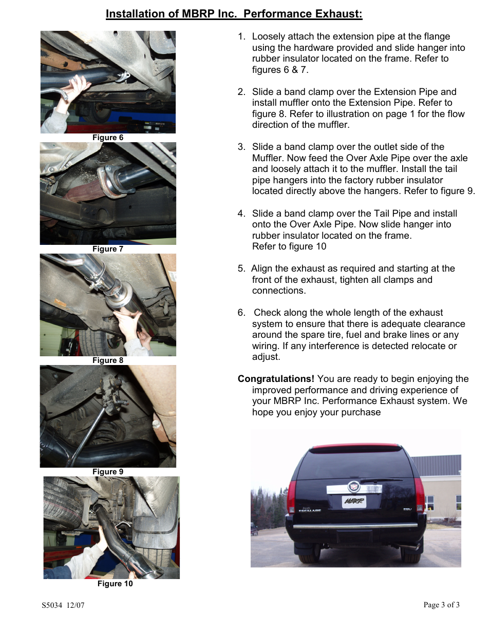 Installation of mbrp inc. performance exhaust | MBRP S5034 User Manual | Page 3 / 3
