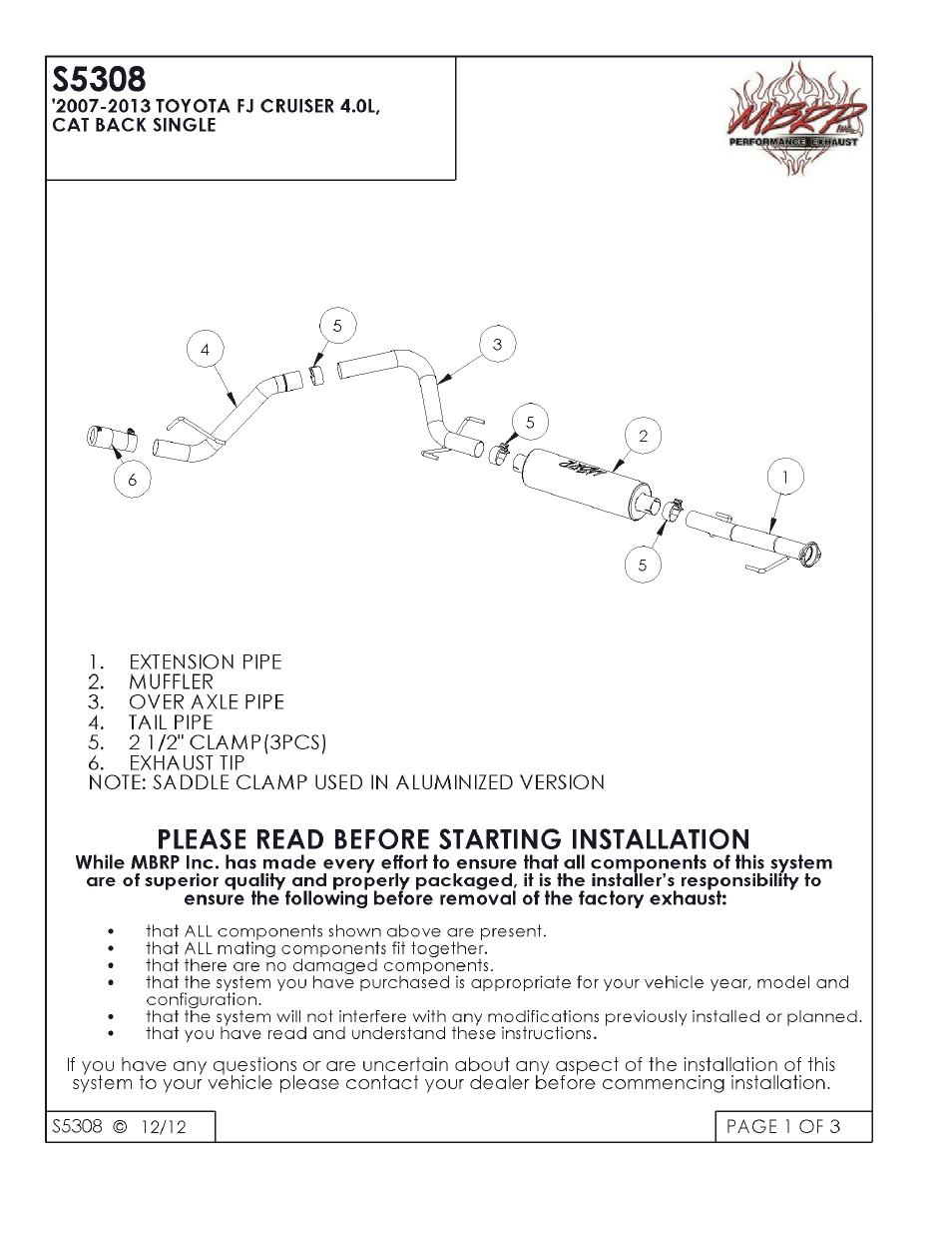 MBRP S5308 User Manual | 3 pages