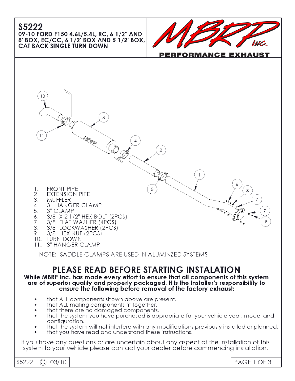 MBRP S5222 User Manual | 3 pages