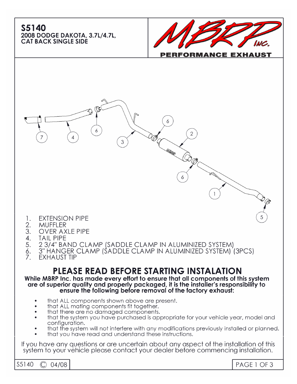 MBRP S5140 User Manual | 3 pages