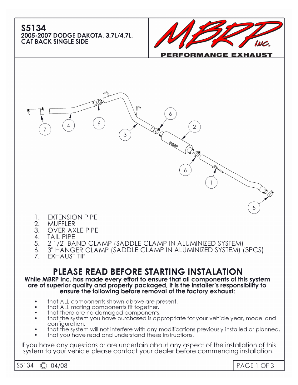 MBRP S5134 User Manual | 3 pages