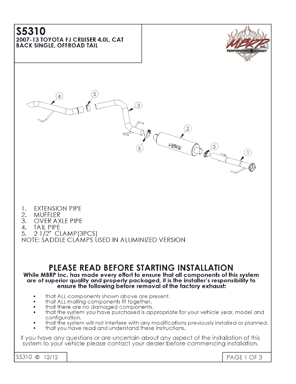 MBRP S5310 User Manual | 3 pages