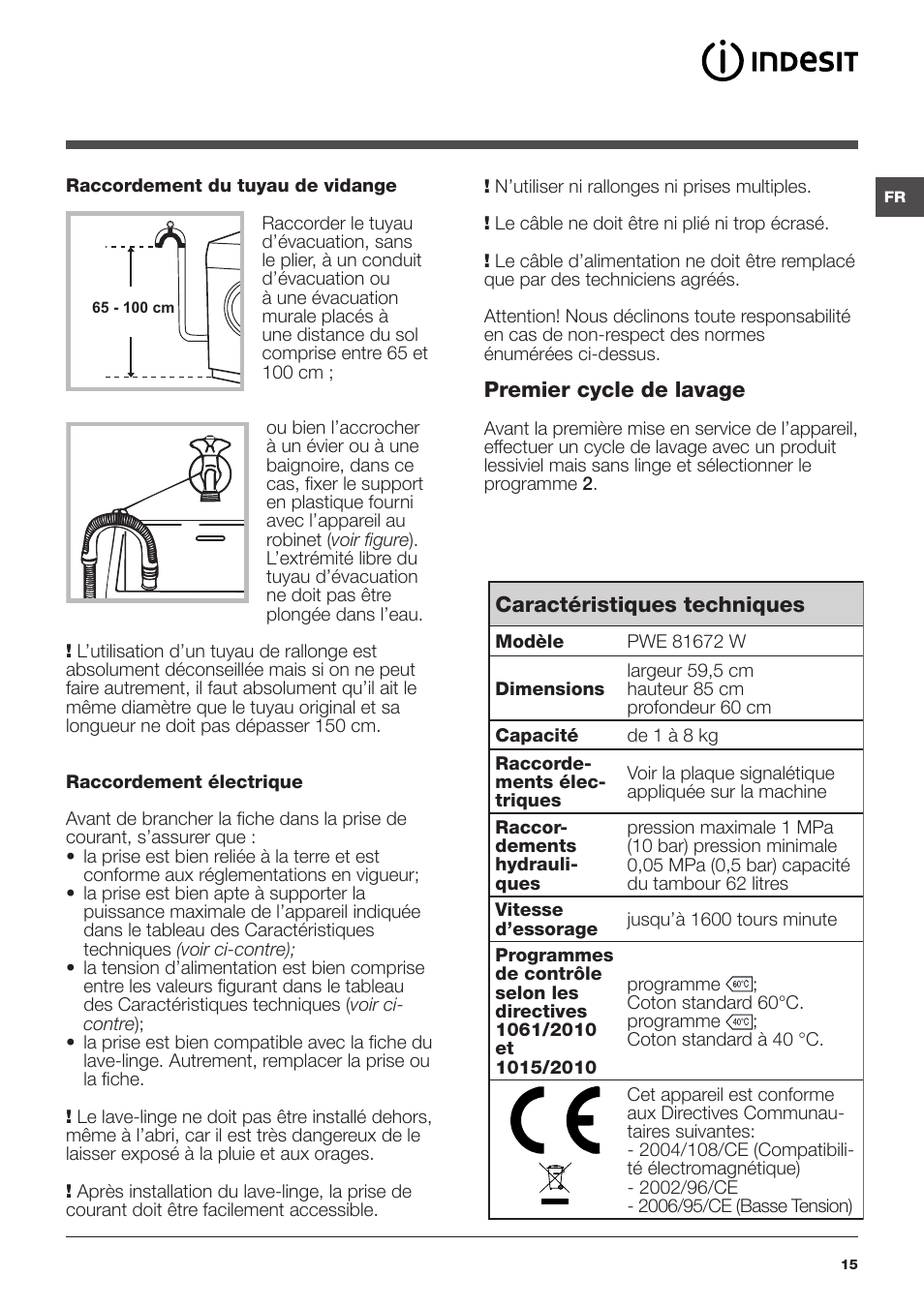 Indesit PWE 81672 W User Manual | Page 15 / 48