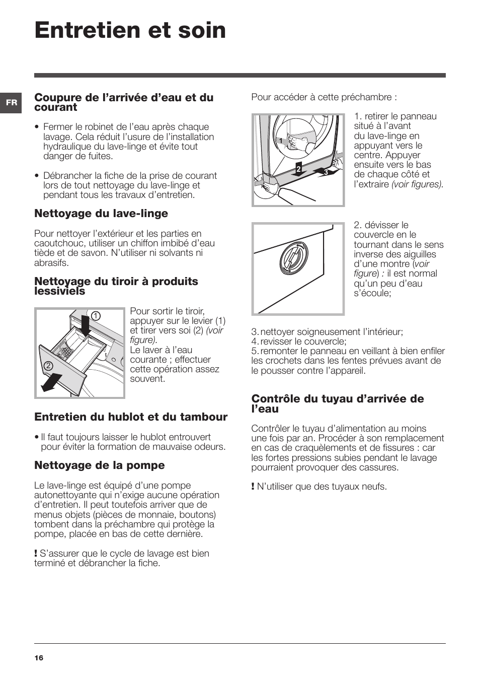 Entretien et soin | Indesit PWE 81672 W User Manual | Page 16 / 48
