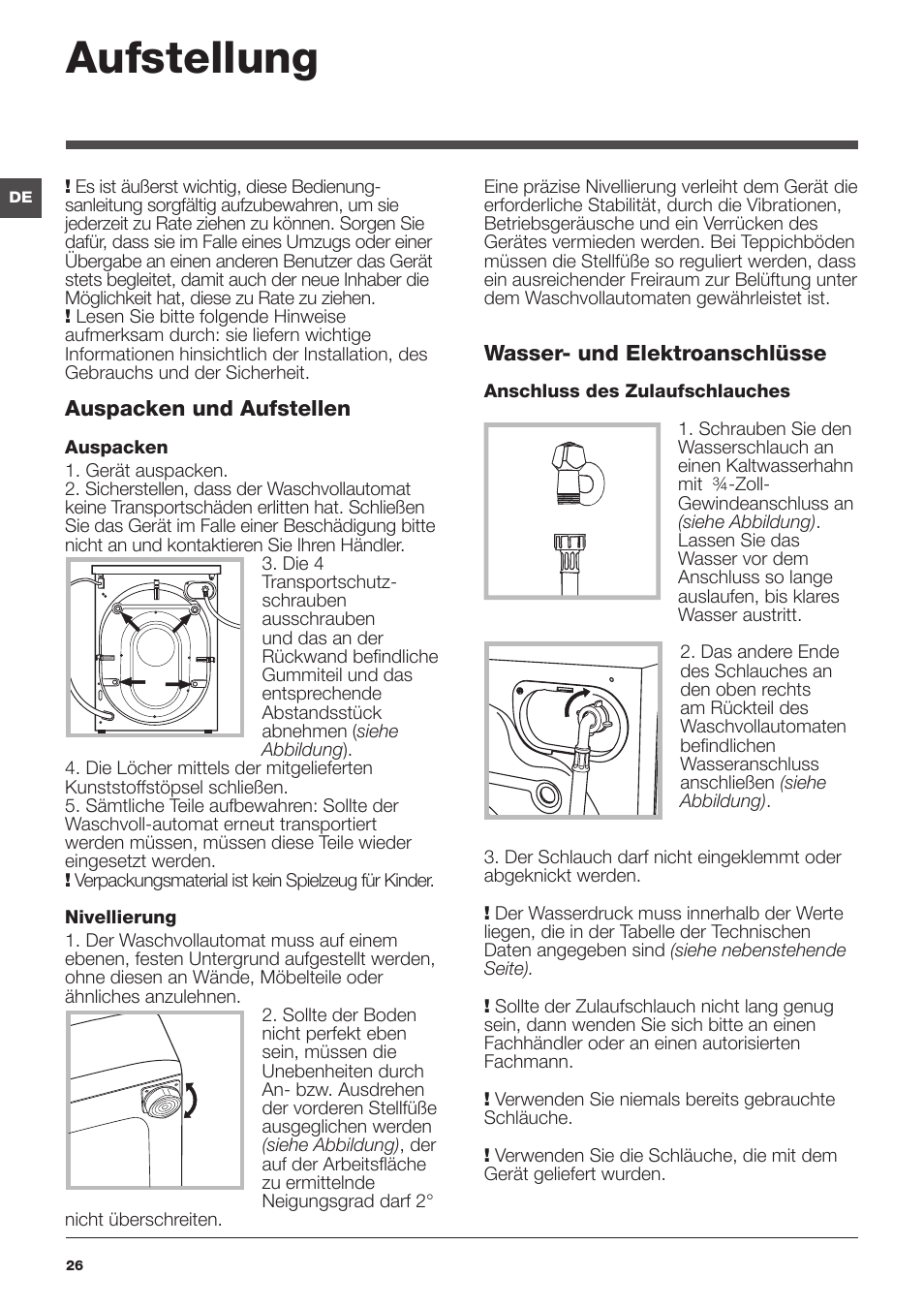 Aufstellung | Indesit PWE 81672 W User Manual | Page 26 / 48