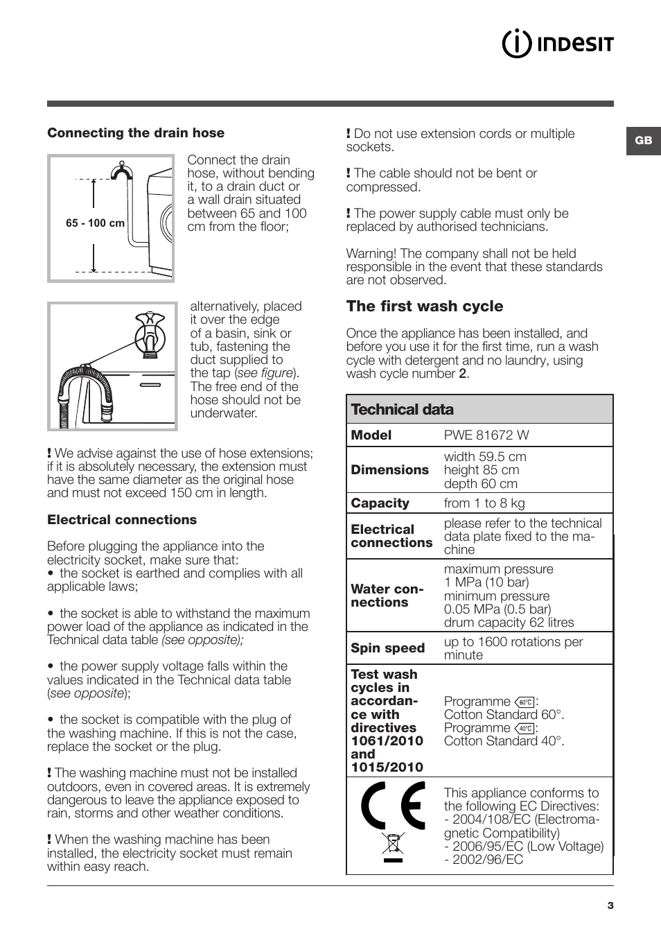 Indesit PWE 81672 W User Manual | Page 3 / 48