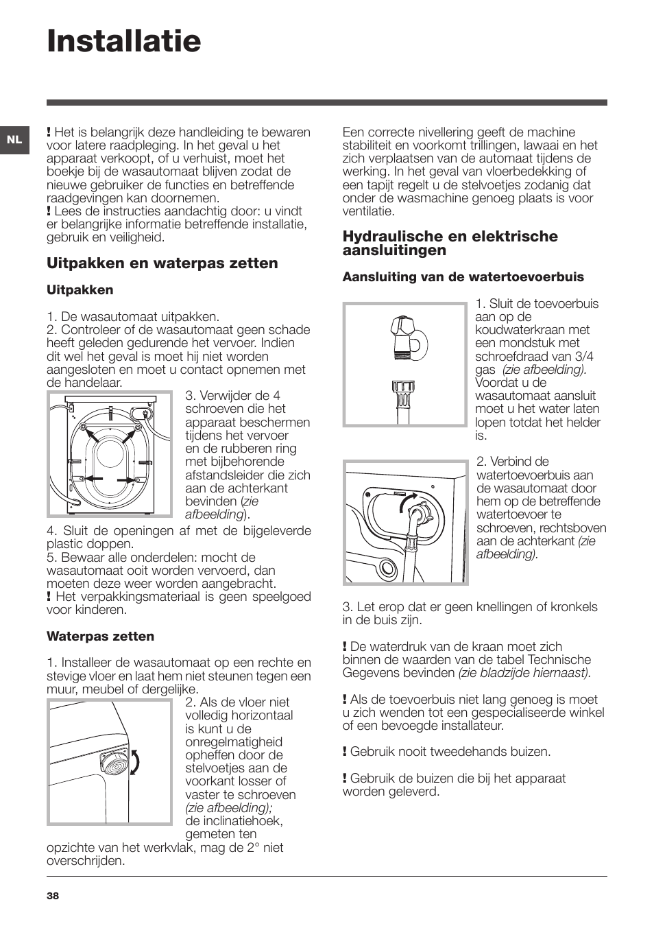 Installatie | Indesit PWE 81672 W User Manual | Page 38 / 48