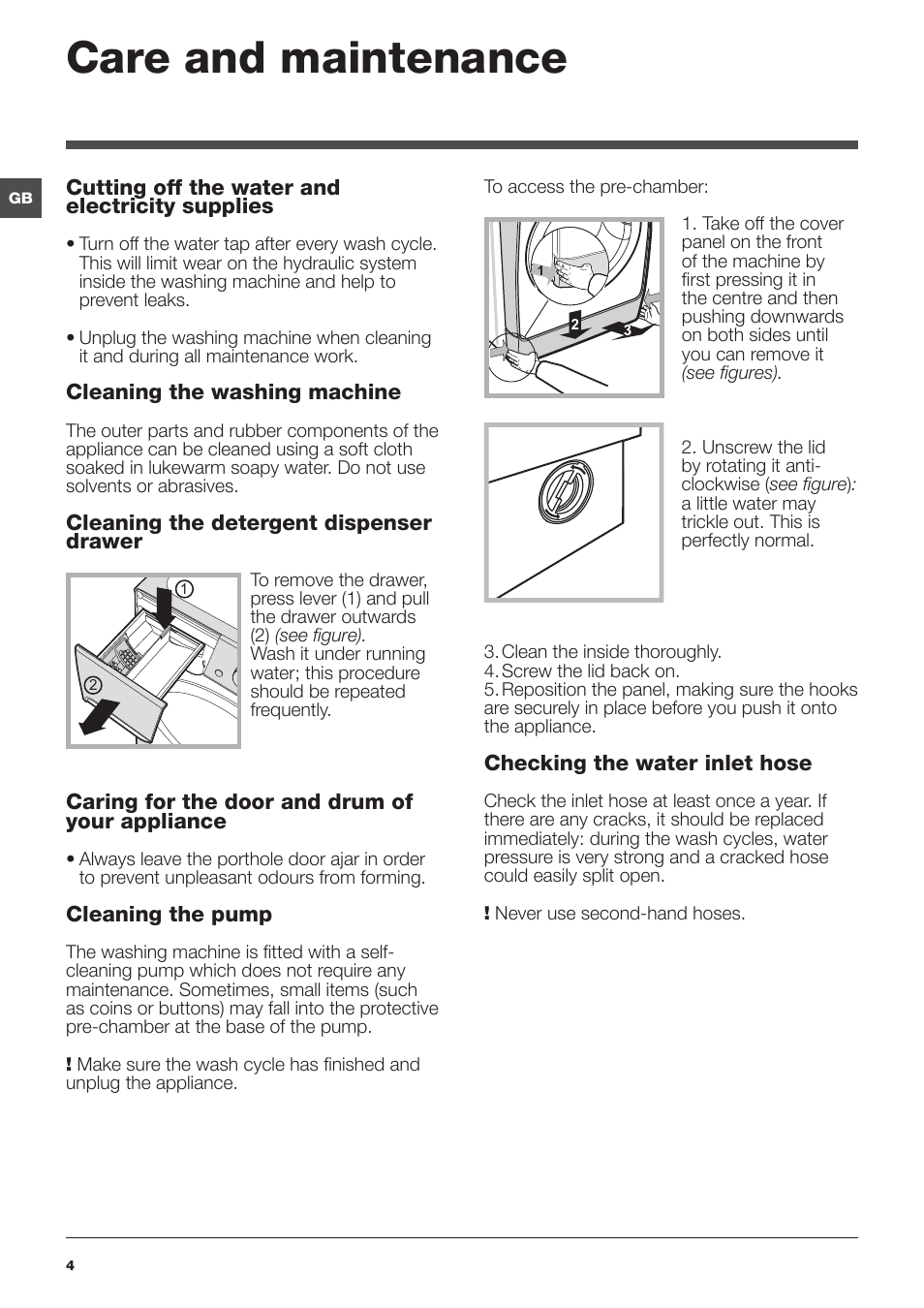 Care and maintenance | Indesit PWE 81672 W User Manual | Page 4 / 48
