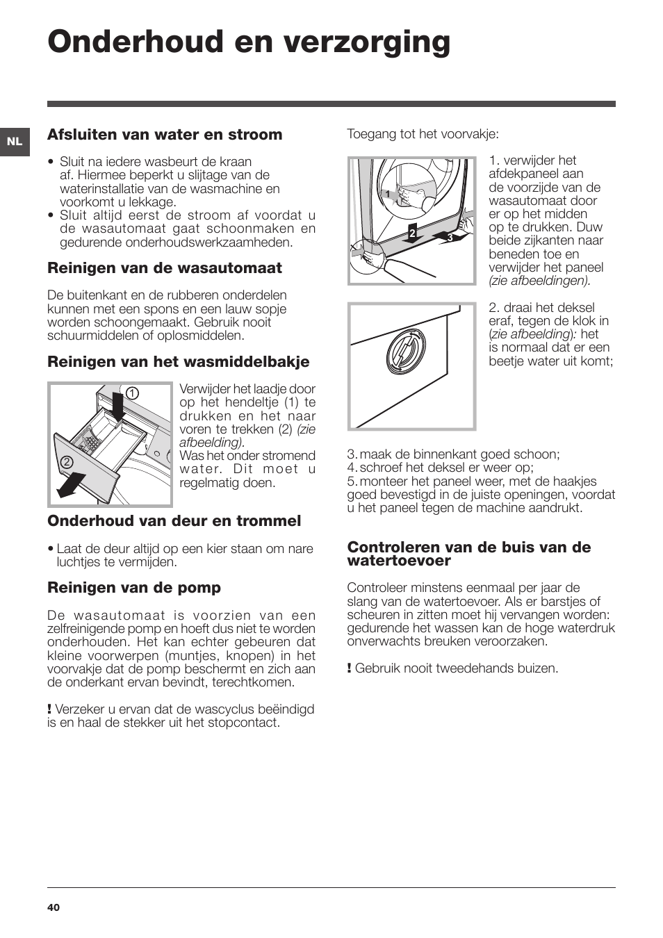 Onderhoud en verzorging | Indesit PWE 81672 W User Manual | Page 40 / 48