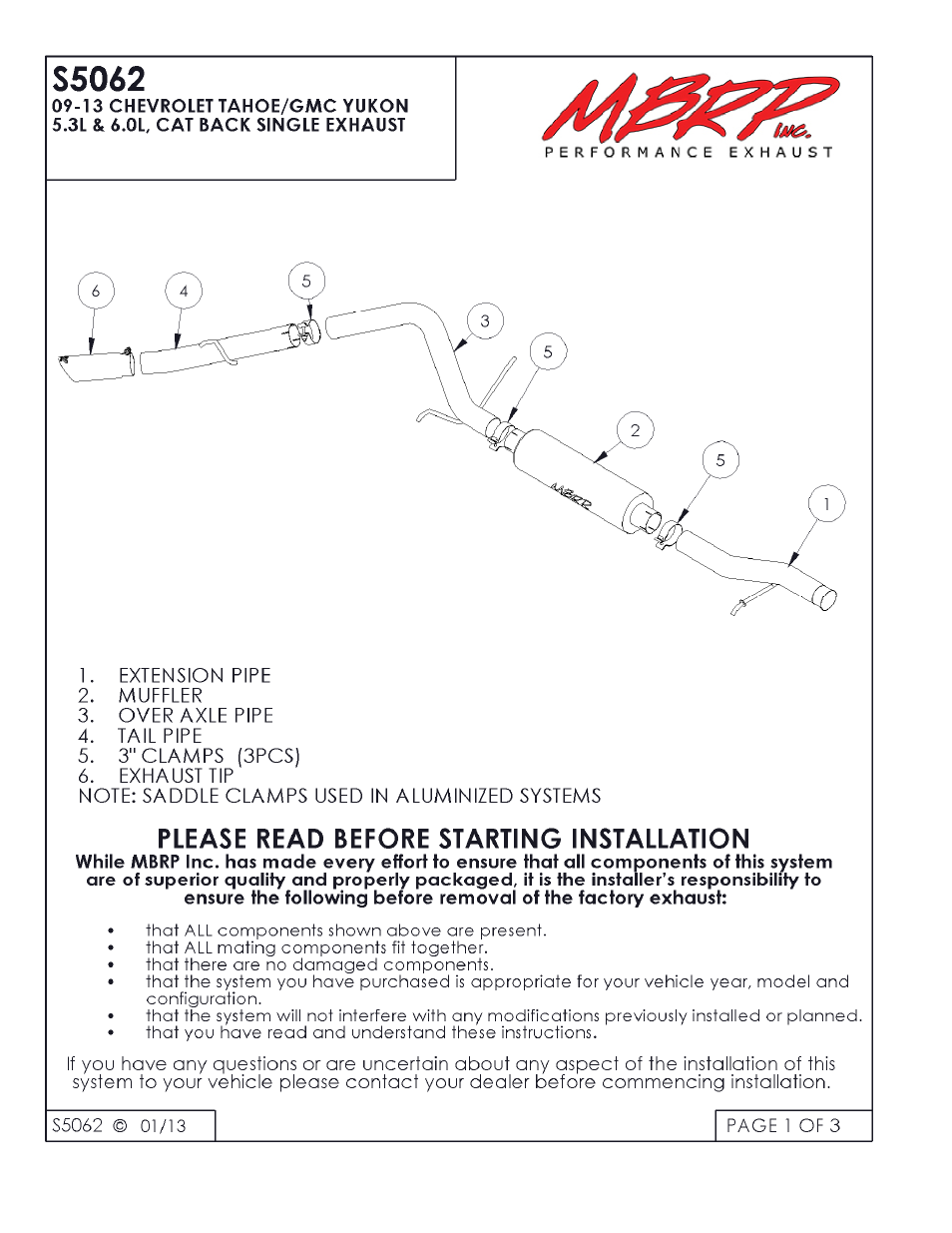 MBRP S5062 User Manual | 3 pages