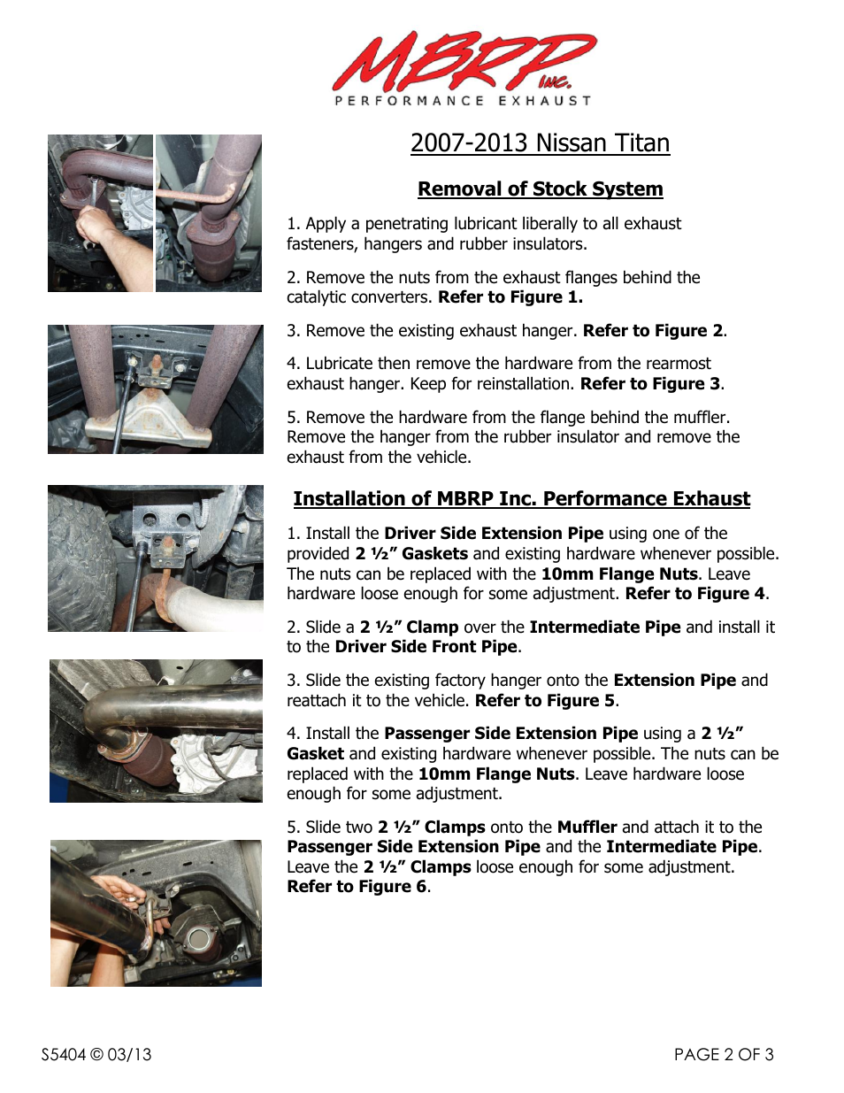 Removal of stock system, Installation of mbrp inc. performance exhaust | MBRP S5404 User Manual | Page 2 / 3