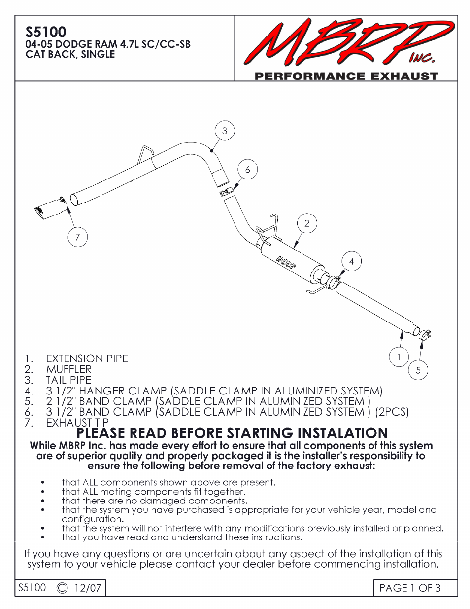 MBRP S5100 User Manual | 3 pages