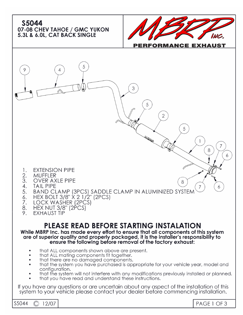 MBRP S5044 User Manual | 3 pages