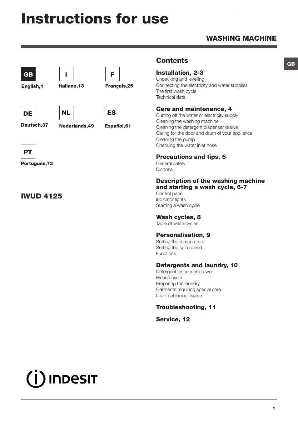 Indesit IWUD 4125 User Manual | 84 pages