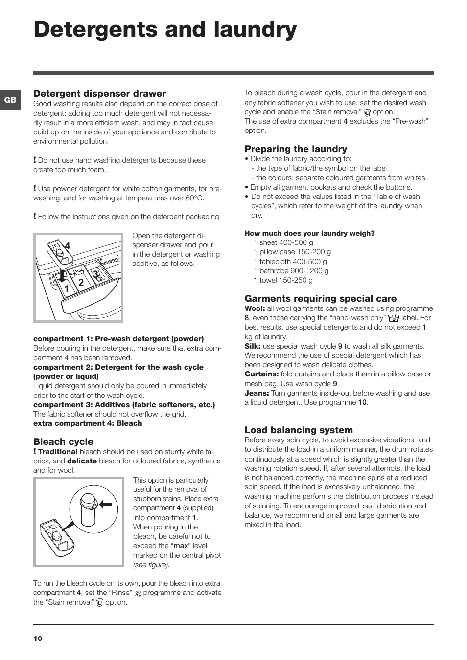 Detergents and laundry | Indesit IWUD 4125 User Manual | Page 10 / 84
