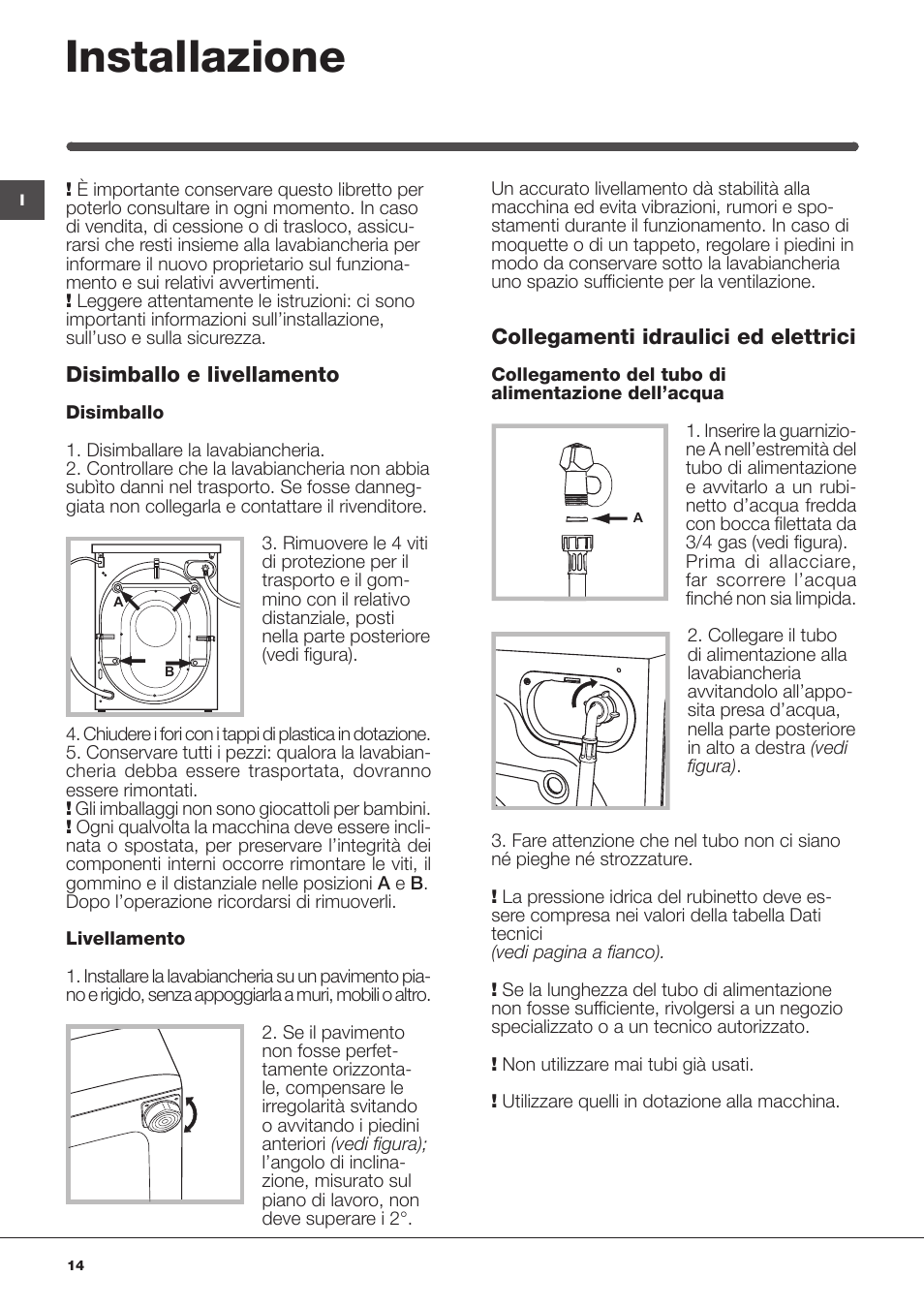 Installazione | Indesit IWUD 4125 User Manual | Page 14 / 84