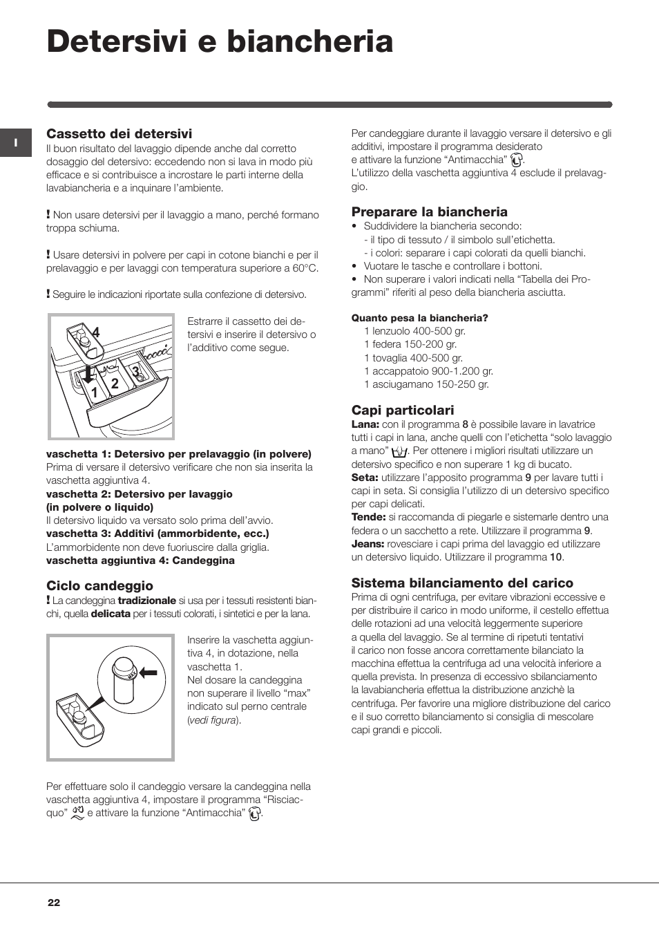 Detersivi e biancheria | Indesit IWUD 4125 User Manual | Page 22 / 84