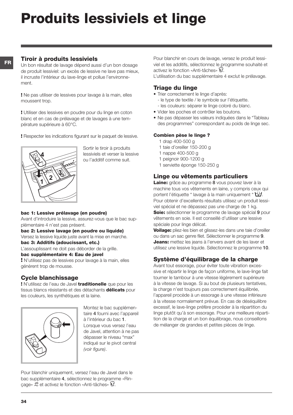 Produits lessiviels et linge | Indesit IWUD 4125 User Manual | Page 34 / 84