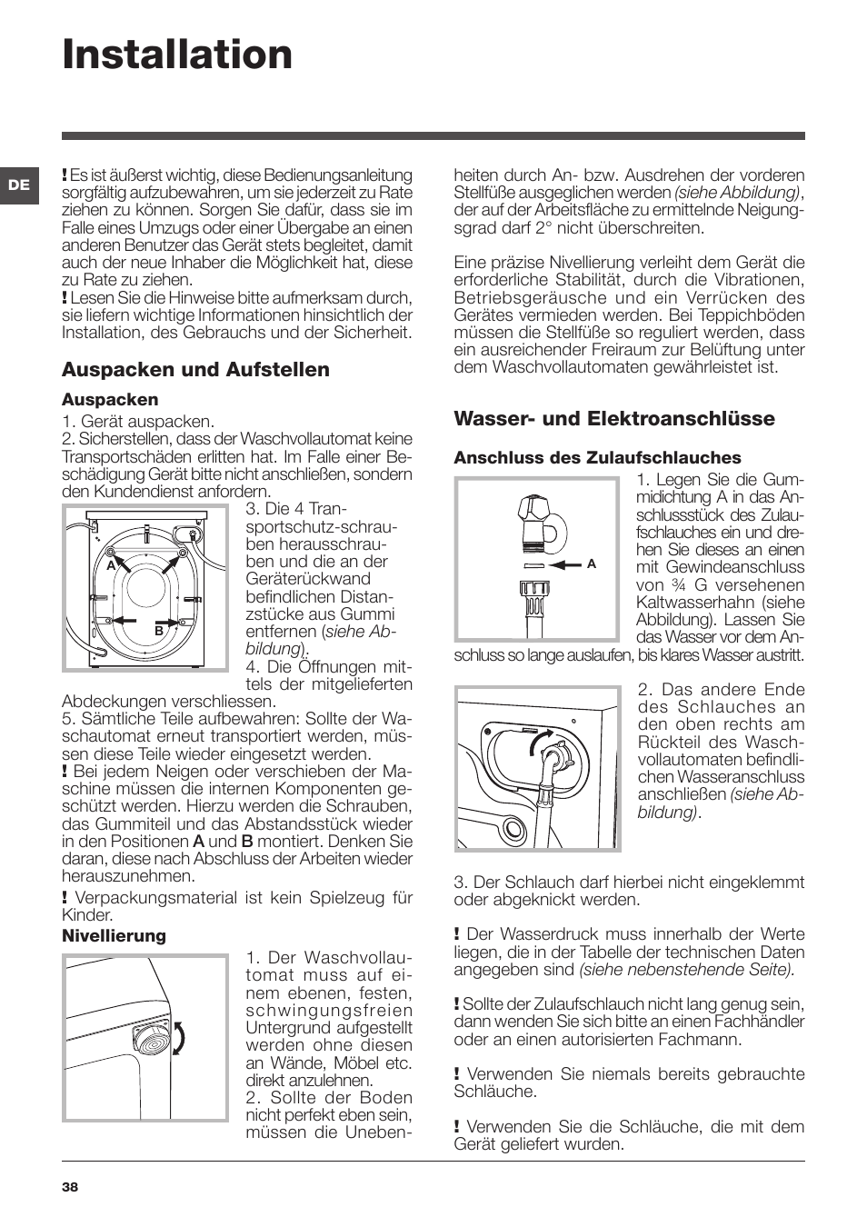 Installation | Indesit IWUD 4125 User Manual | Page 38 / 84