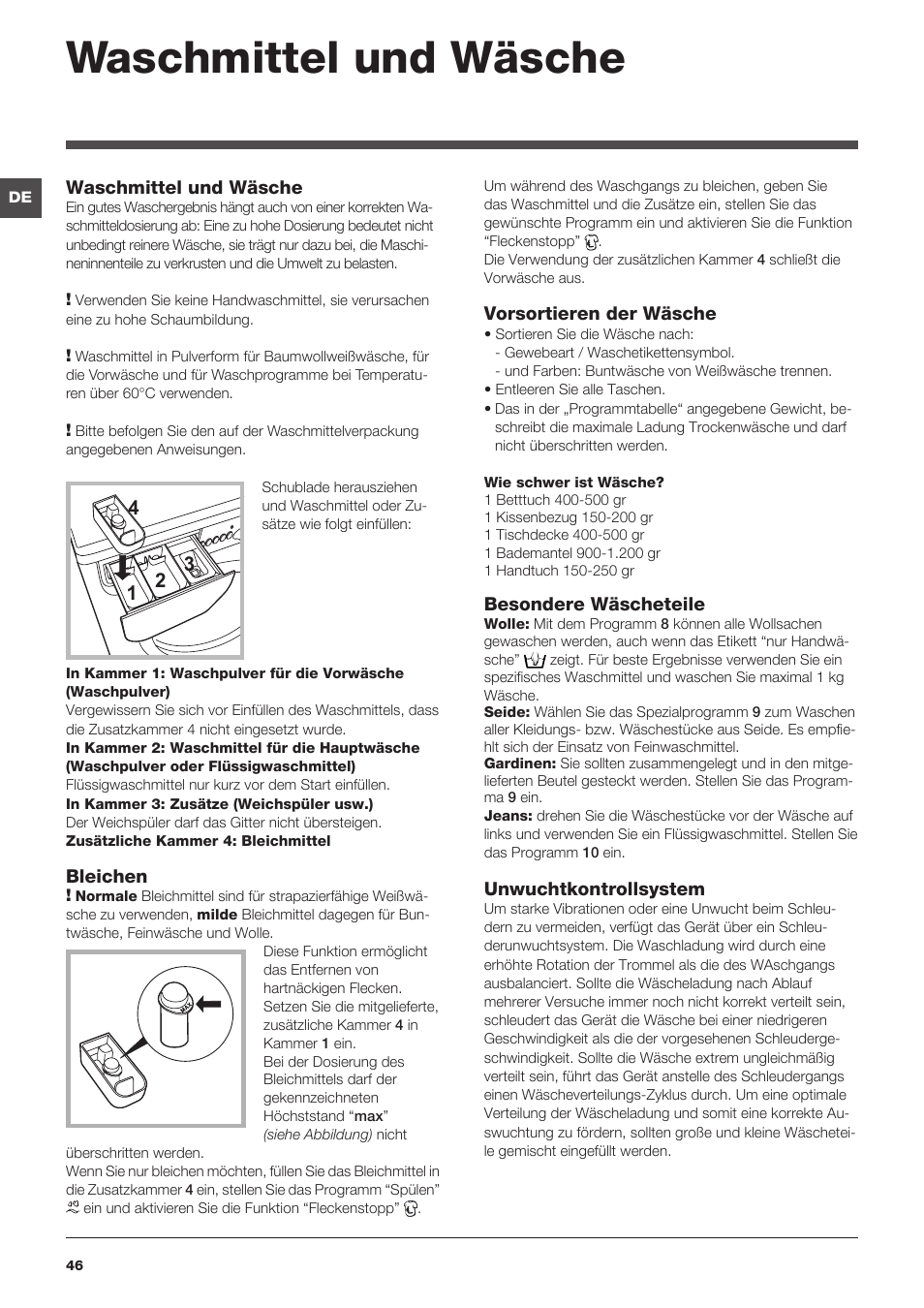 Waschmittel und wäsche | Indesit IWUD 4125 User Manual | Page 46 / 84