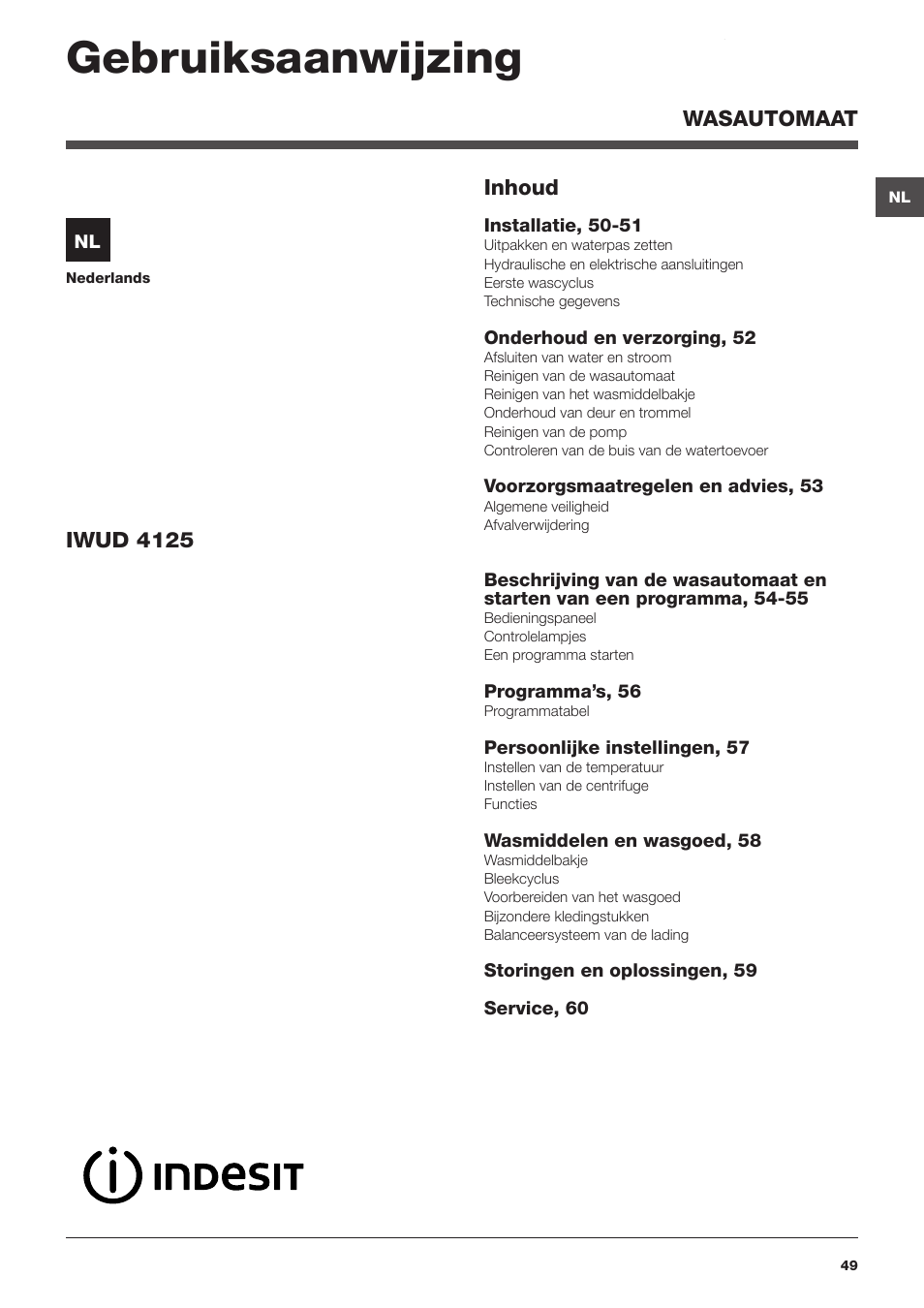 Gebruiksaanwijzing | Indesit IWUD 4125 User Manual | Page 49 / 84