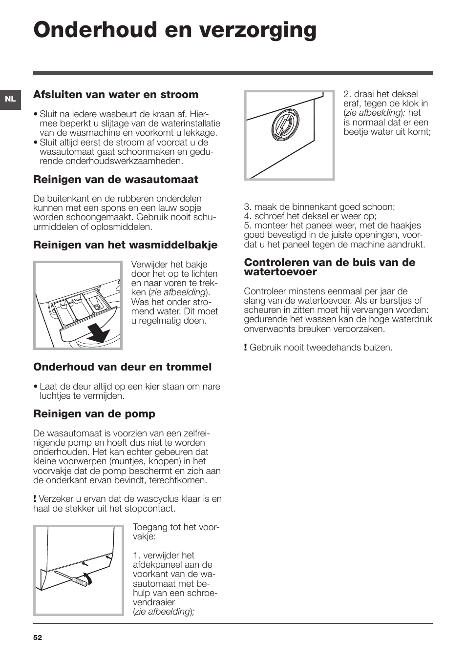 Onderhoud en verzorging | Indesit IWUD 4125 User Manual | Page 52 / 84